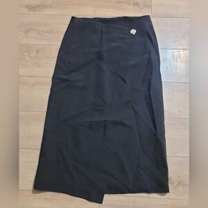 Vince Black Skirt 6 Side Wrap Skirt Asymmetrical Silver Button